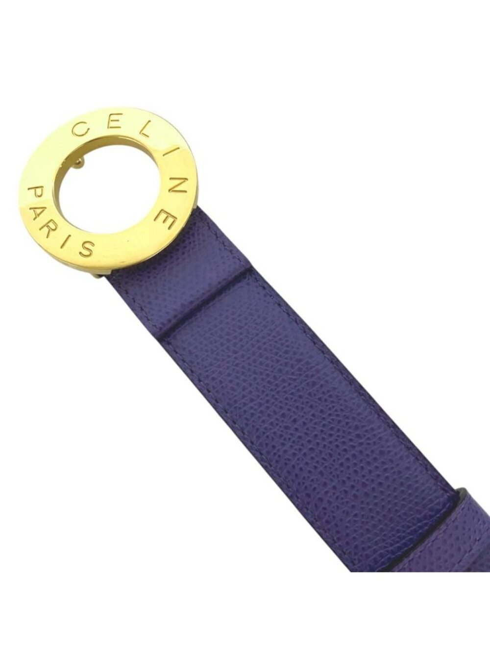 Celine Vintage Circle Logo Buckle Ball Tip Clasp Leather Belt Purple Gold - Picture 3 of 8